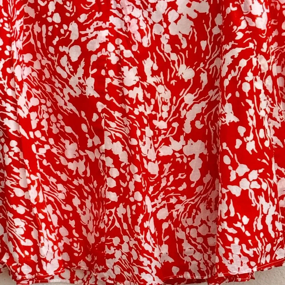 Talbots Linen Cotton A-Line Skirt Orange White Abstract Floral Size 14